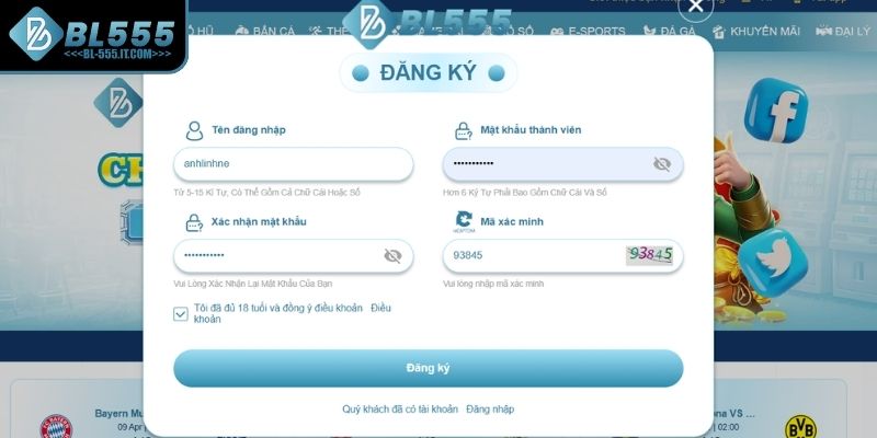 Nhập thông tin đăng ký BL555
